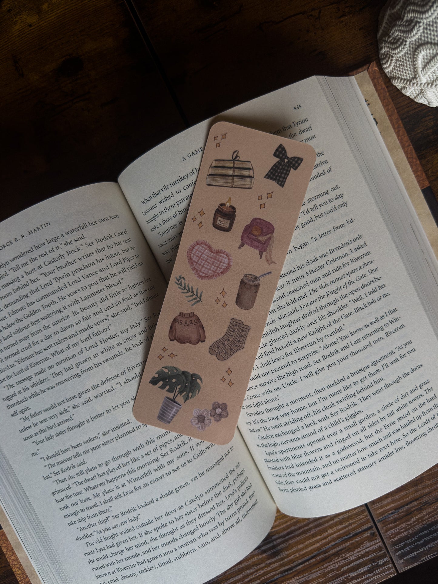 Bookmark with illustrations on an open book