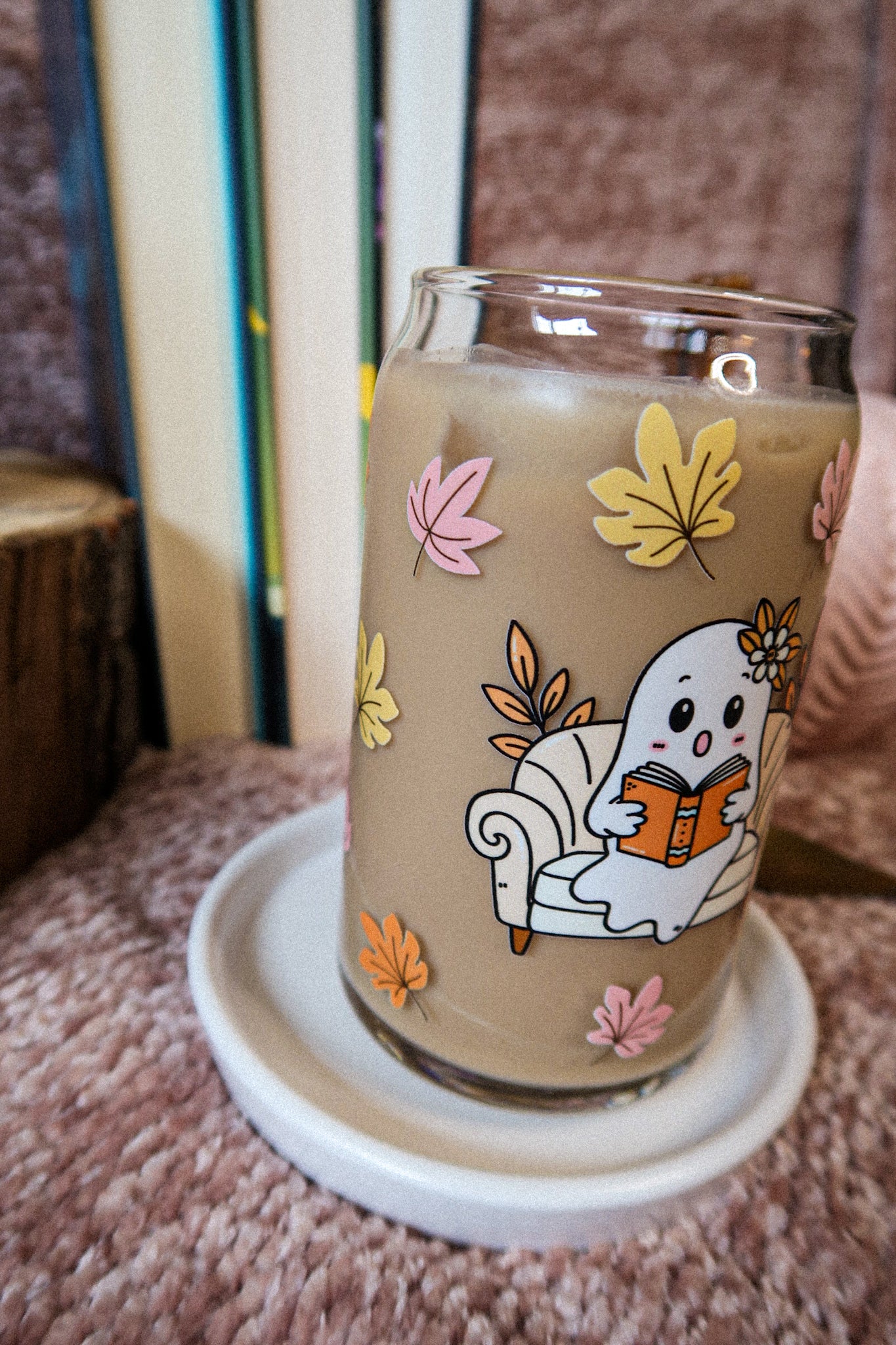 16 oz Glass Can FALL GHOST