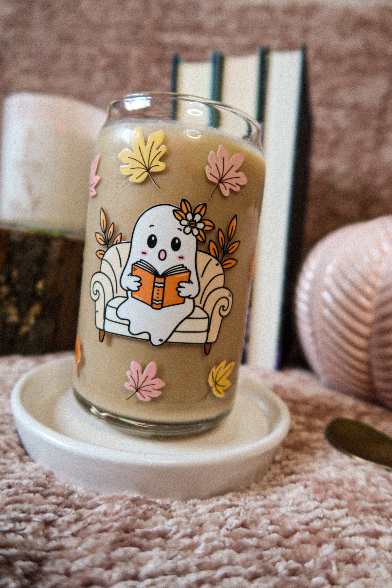 16 oz Glass Can FALL GHOST