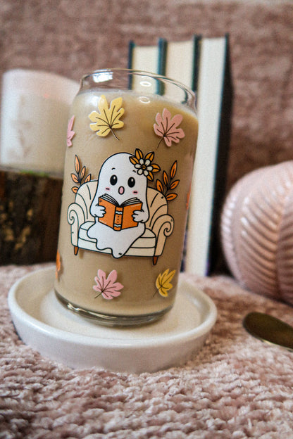 16 oz Glass Can FALL GHOST