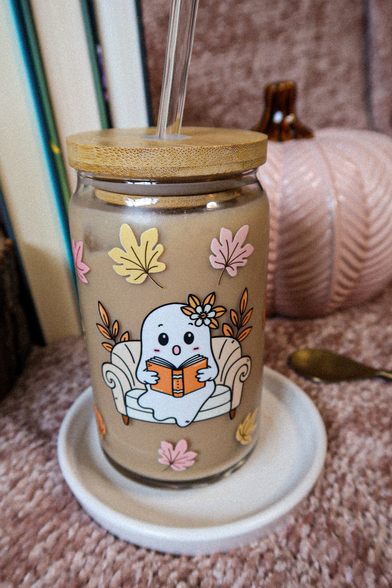 16 oz Glass Can FALL GHOST