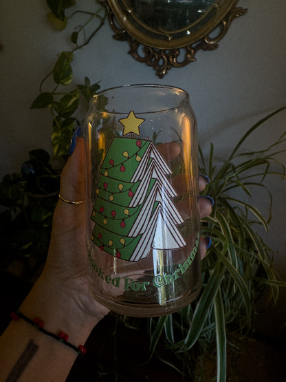 16 oz Glass Can "All Booked for Christmas" Book Tree